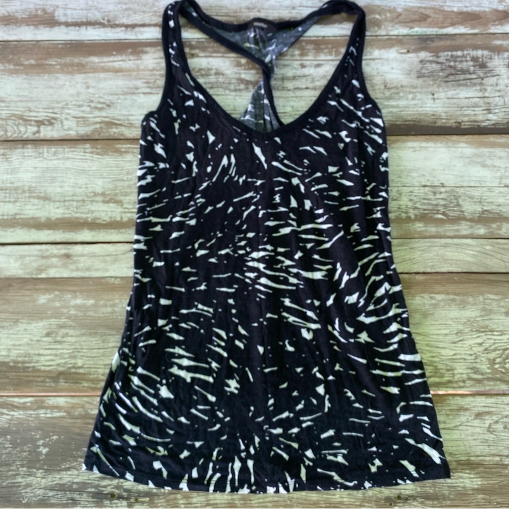 Black and White Tank Top with twisted racer back size Small